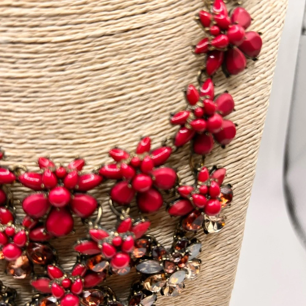 J.Crew bold floral necklace pink clear faceted beads special occasions ornate - Picture 7 of 11